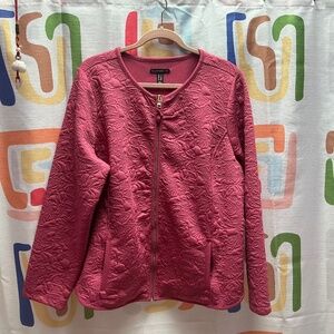 Isaac Mizrahi floral knit jacquard jacket with curved hem